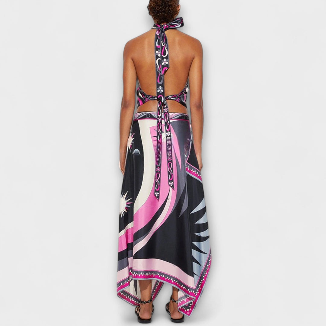 Everly – Halter-toppi ja epäsymmetrinen midihame -setti