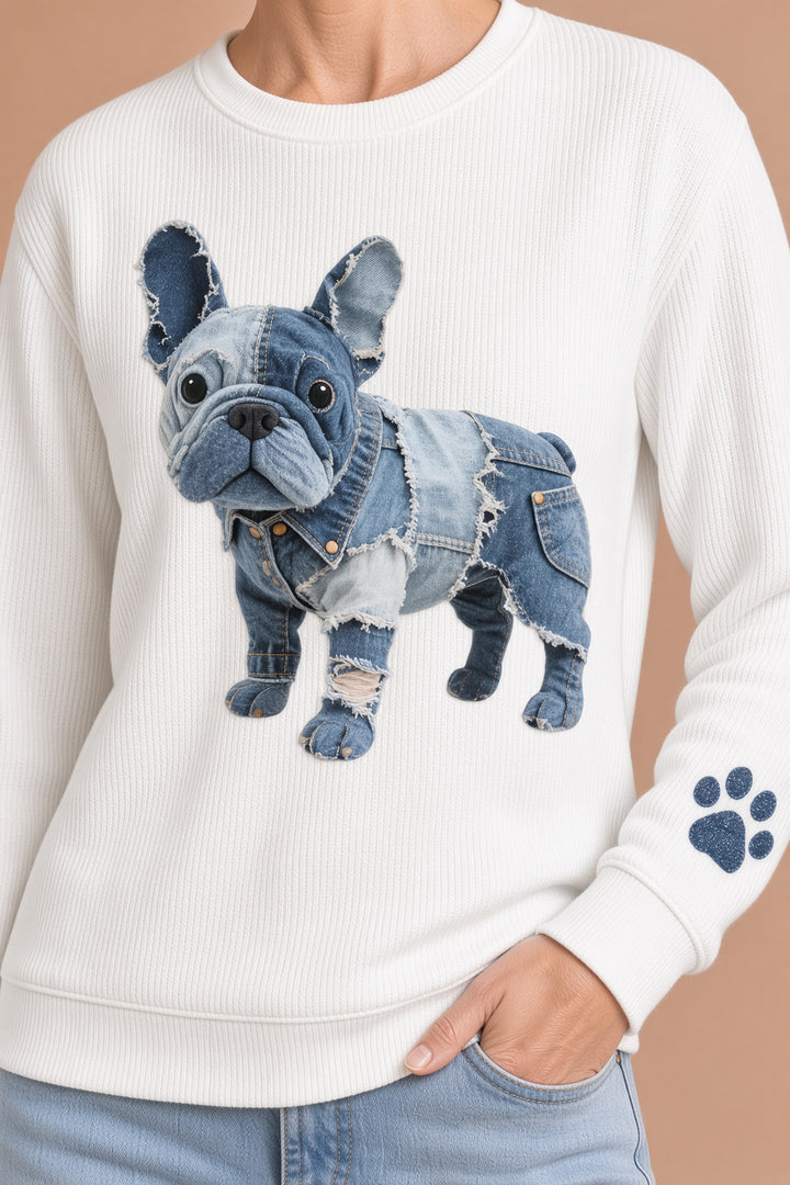 Rosa – Naisten huppari denim-tilkkutyöllä ranskanbulldoggi-tyyliin – kuva 5