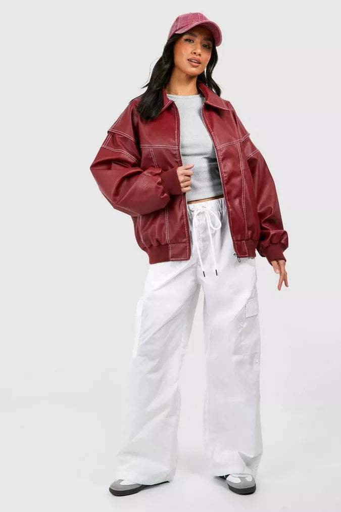 Oversize dámská bomber bunda v červené barvě