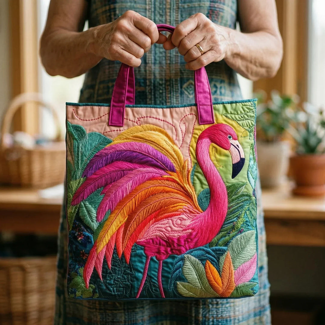 Käsintehty laukku – Flamingo ja sateenkaari