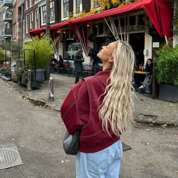 Oversize dámská bomber bunda v červené barvě