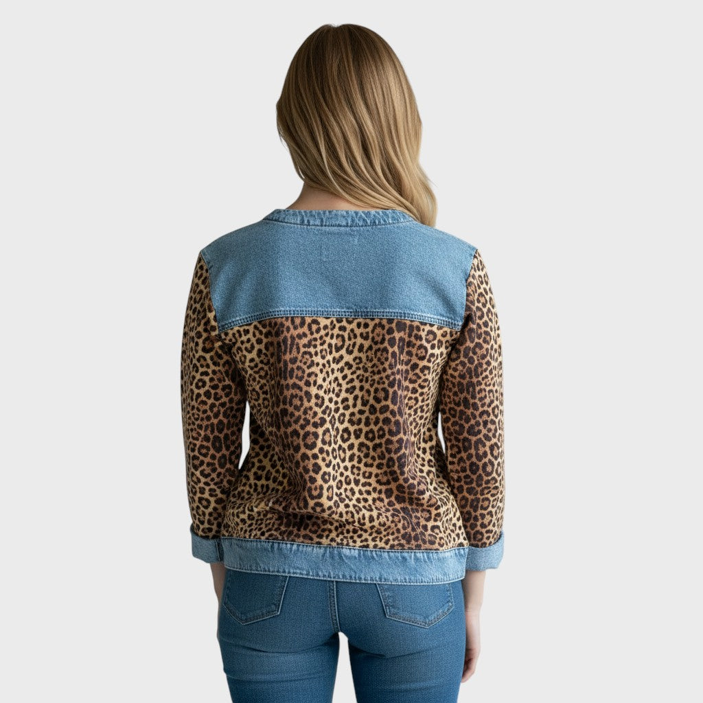Roxy | Top s leopardím vzorem a džínovými lemy